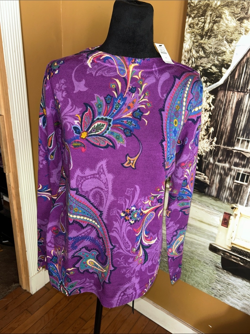NWT Talbots Purple Paisley Knit Top with Multicolor Accents